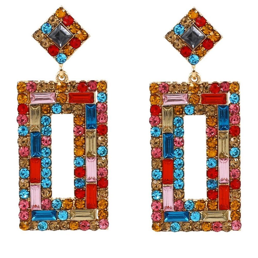 Multi Color Rhinestone Stud Earrings